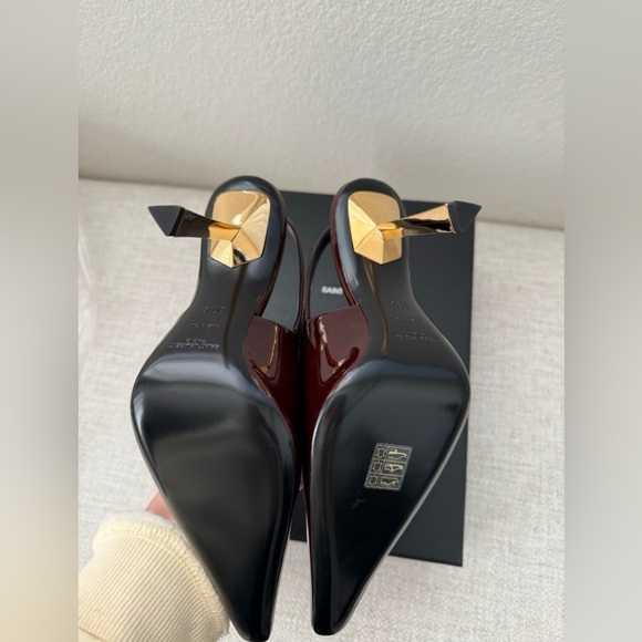 SAINT LAURENT LEE EMBELLISHED PATENT LEATHER SLINGBACK PUMPS IN BURGANDY - Picture 10 of 16